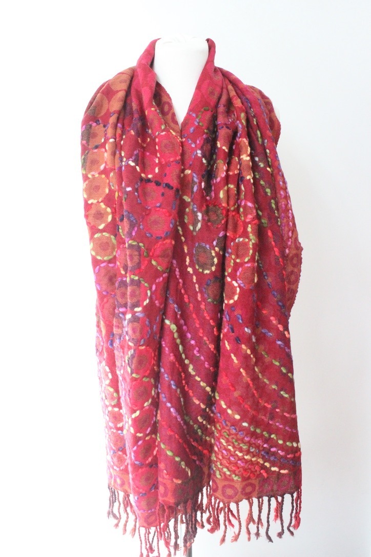 Wool embroidery drops red