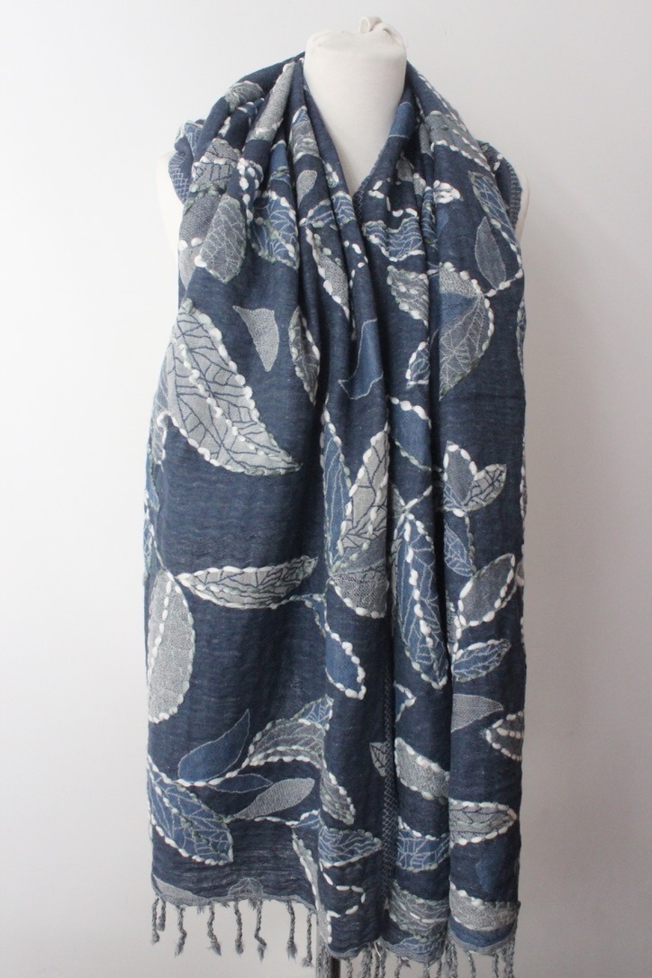 Wool embroidery plant denim