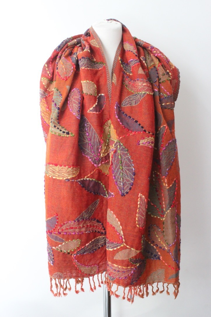 Wool embroidery plant orange