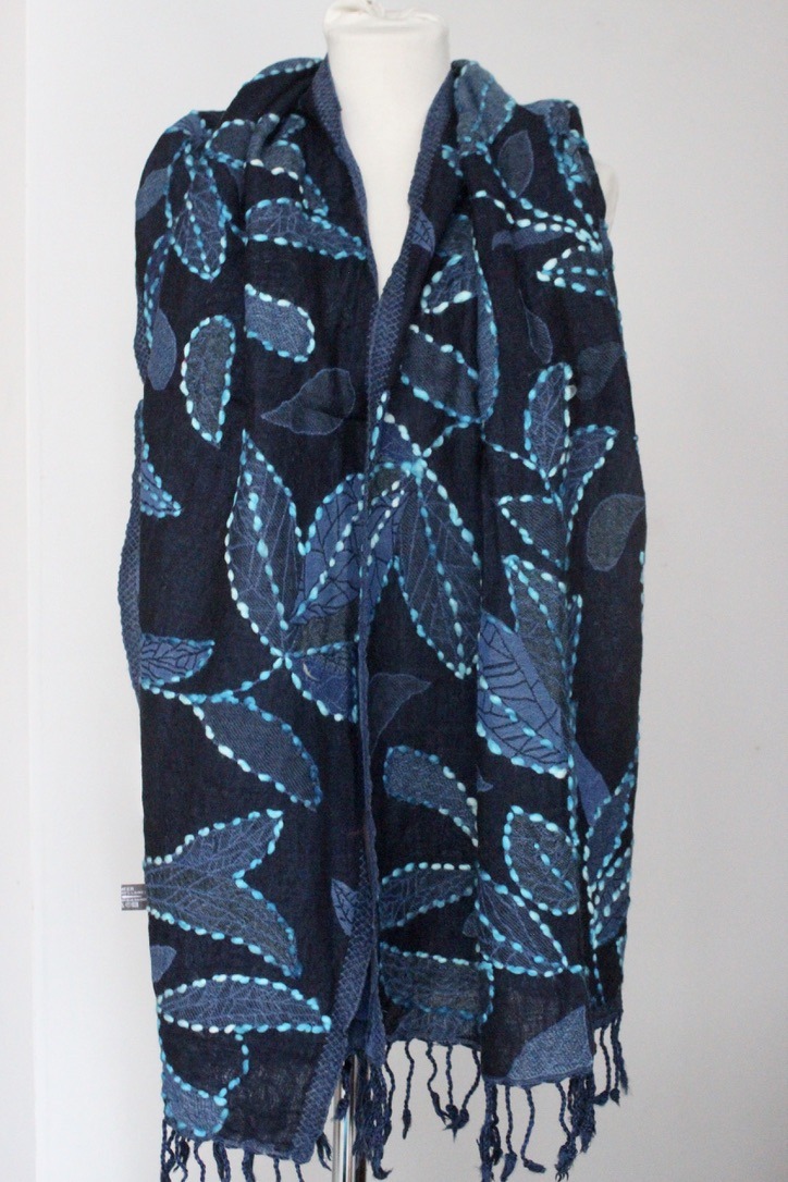 Wool Embroidery Plant Blue