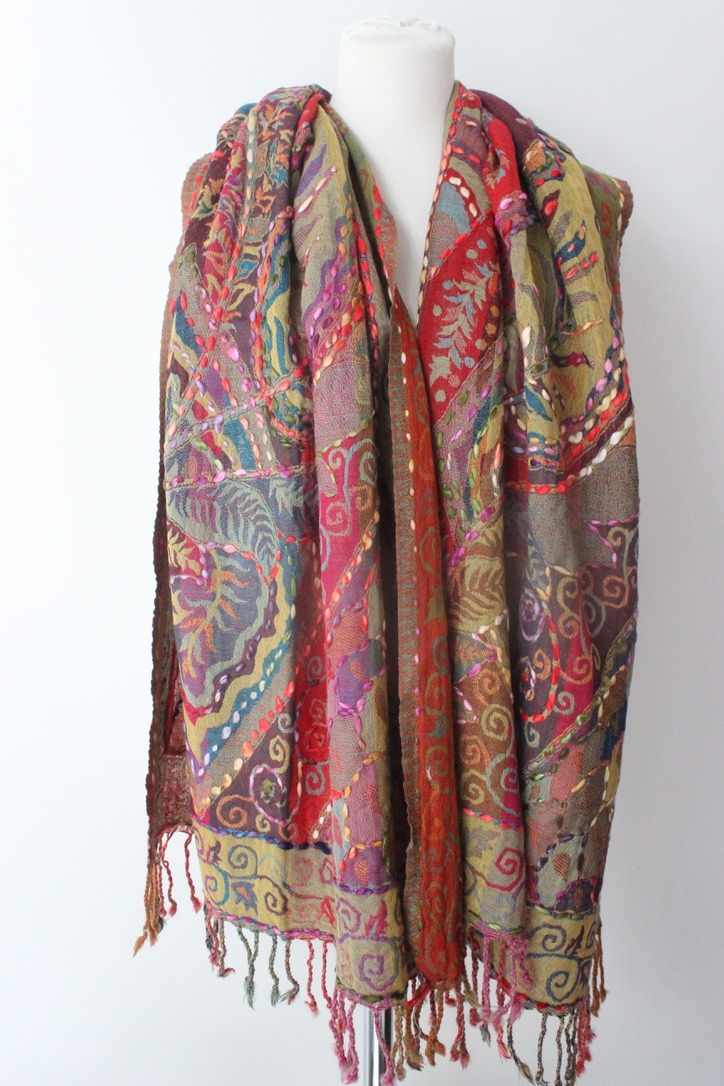 Wool embroidery boho multi color WEH016