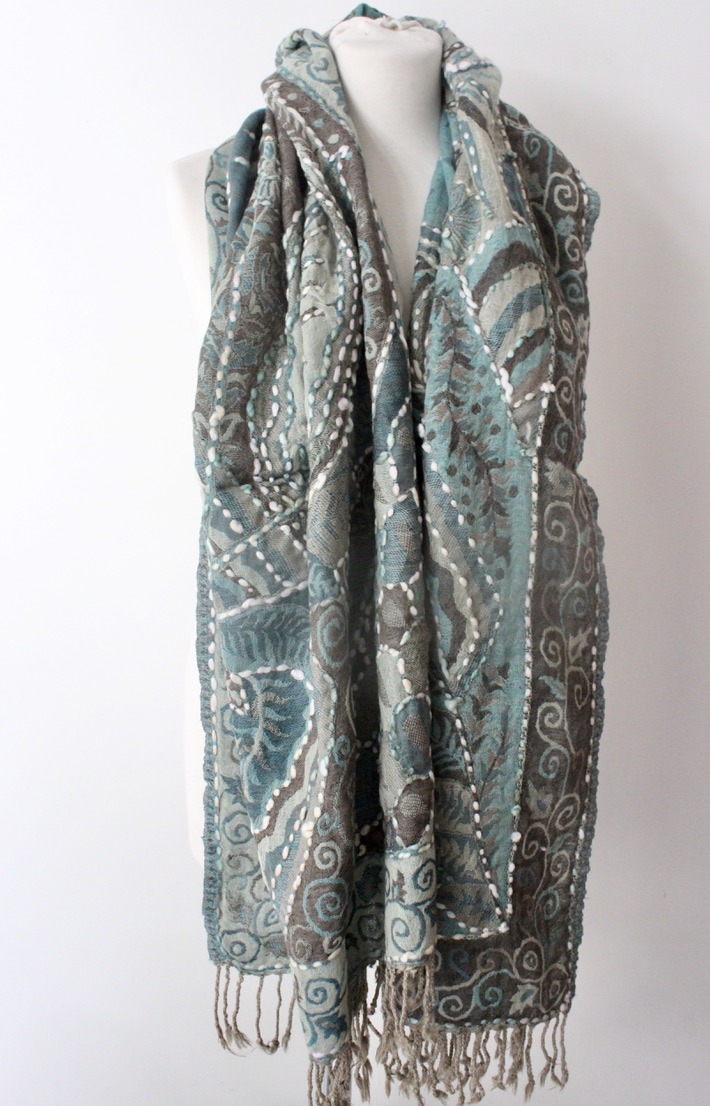 Wool embroidery boho ice blue WEH02