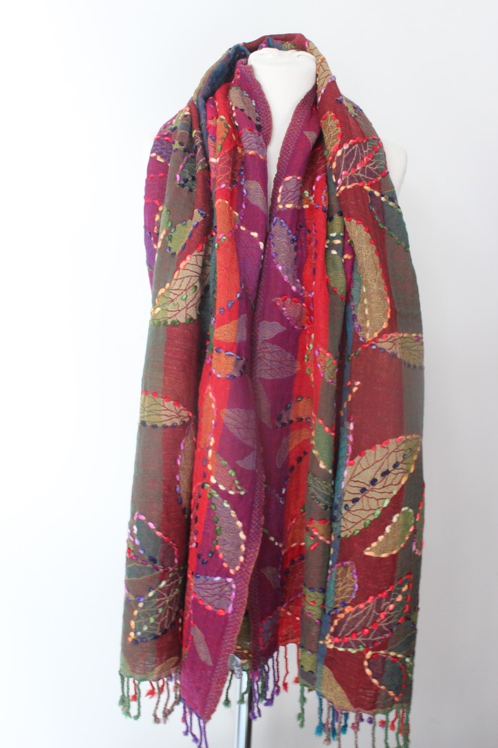 Wool embroidery plant stripe multicolor WEP016