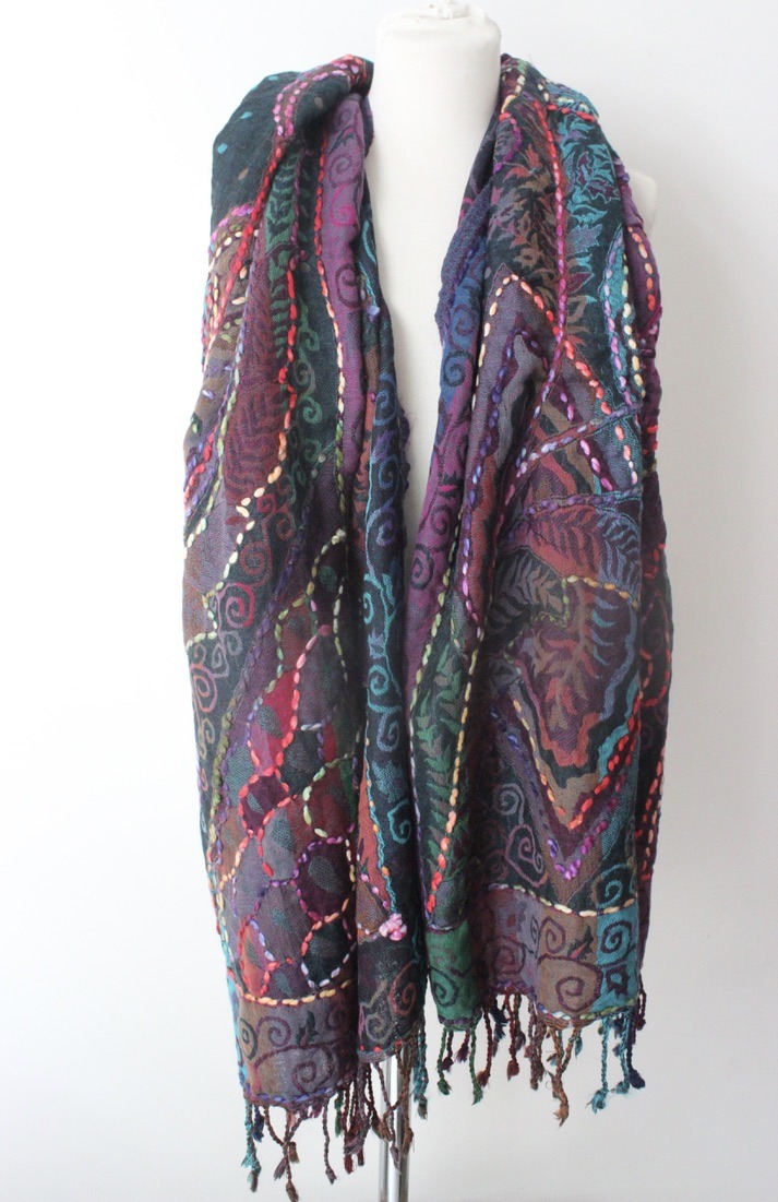 Wool embroidery boho purple WEH010